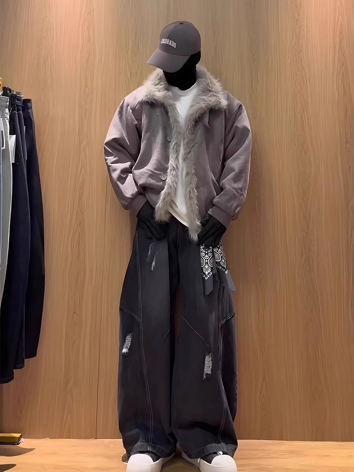 

Retro American Decosition Men's Cotton Jaet Winter Aosphere Cool Couple Cotton Coat Thi Warm Stand Fit Casual