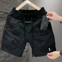 Pantalones cortos Cargo con cremallera y bolsillo de verano para hombre, pantalones cortos deportivos holgados y versátiles de marca a la moda de secado rápido, pantalones de playa informales sueltos de cinco puntos