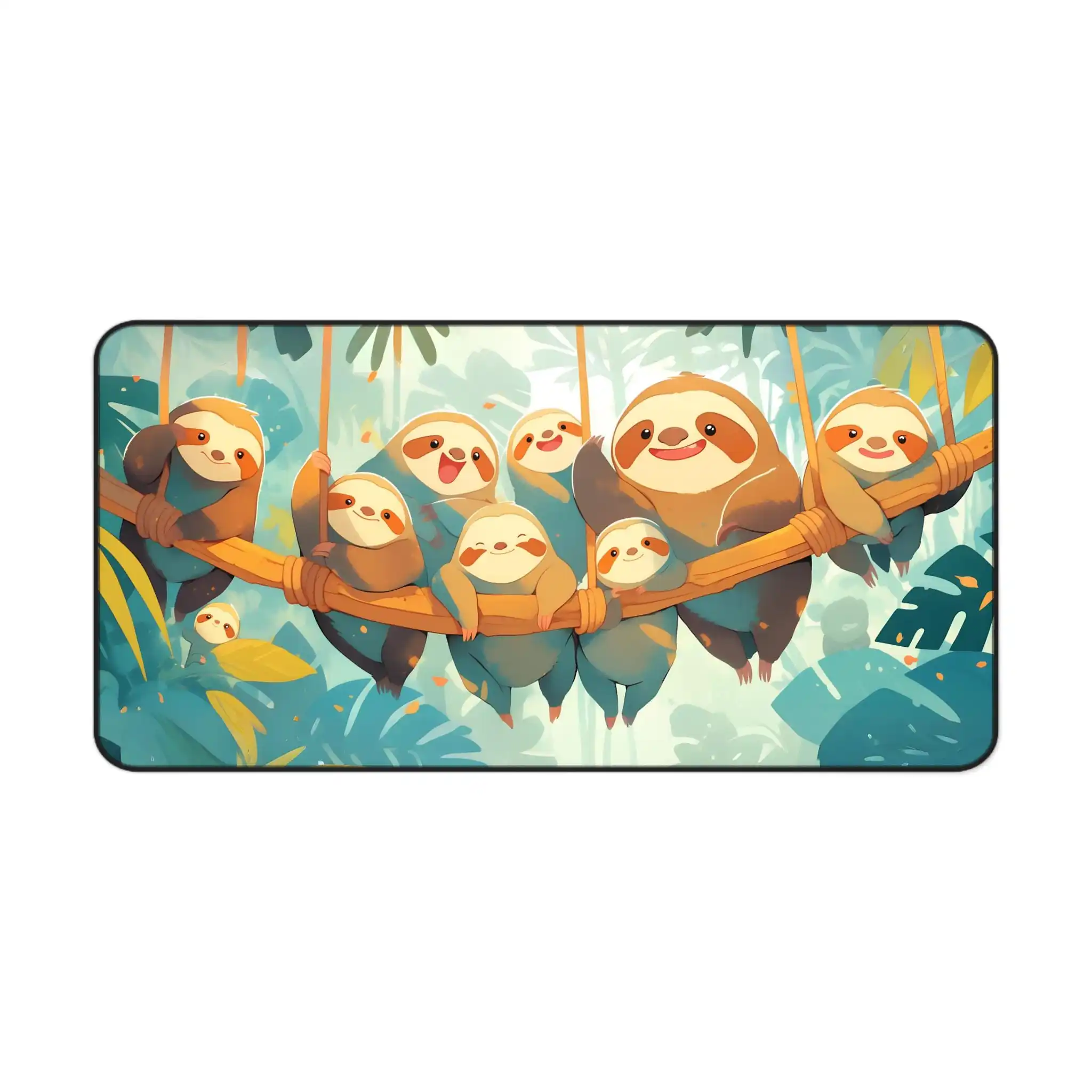 Cute Lazy Family Office Mat Kawaii Jungle Animal Game Mouse Pad Large Desk Pad Happy Sloths Tree Branch Tropical Mouse Pad