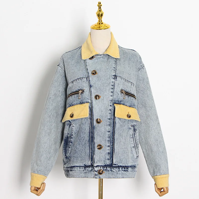

2025 Summer New Fashion Elegant Simple Style Niche Design Patchwork Color Block Loose Denim Jacket Women's Outerwear