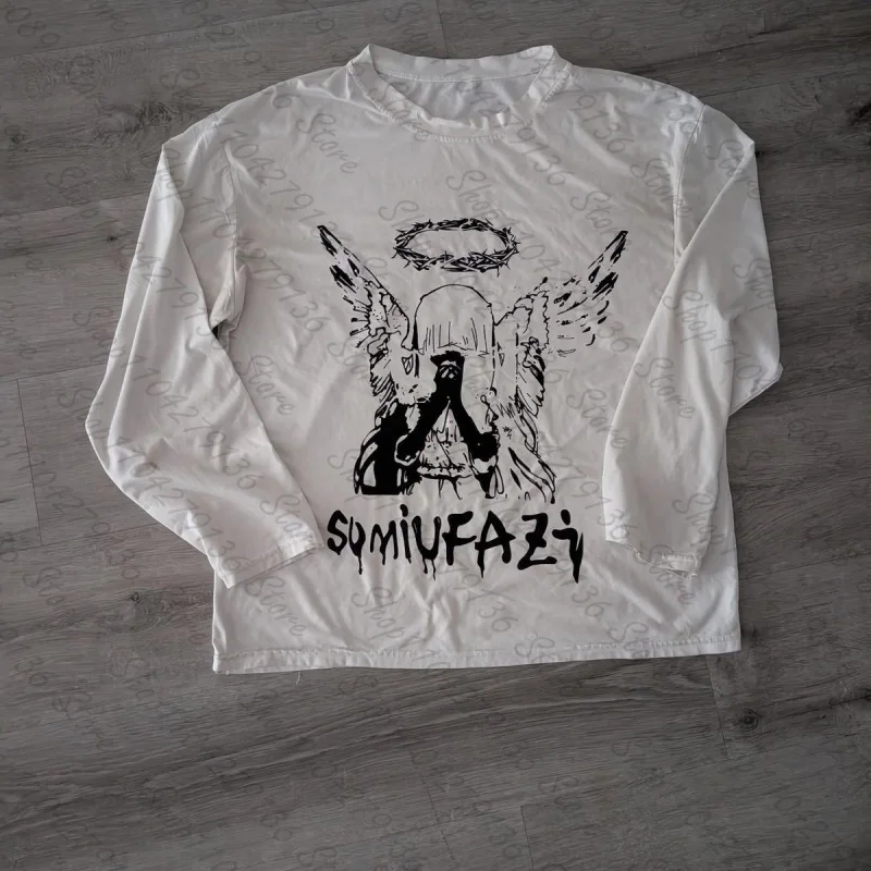 

Готическая Harajuku винтажная футболка в стиле панк с эмо для девочек, повседневная футболка с длинными рукавами и шикарным принтом Y2K, эстетичная женская уличная одежда, модная эмо-осень