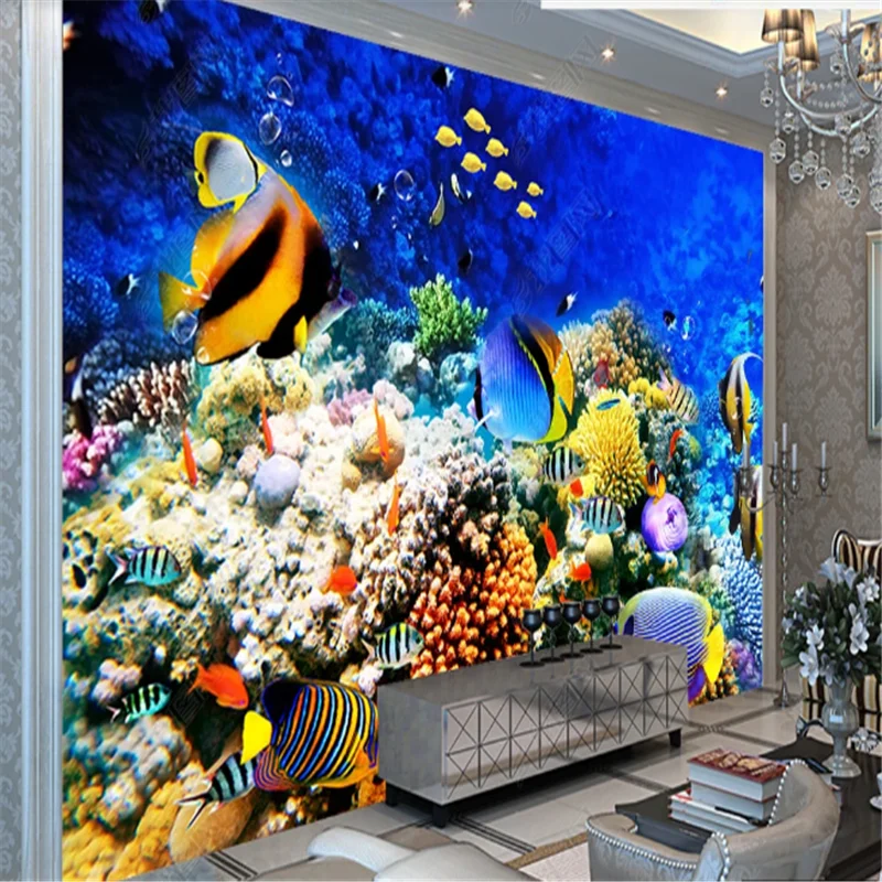 

Underwater World Mural Coral Wallpaper For Living Room Tropical Fish TV Background Wall Paper Home Decor papel de parede