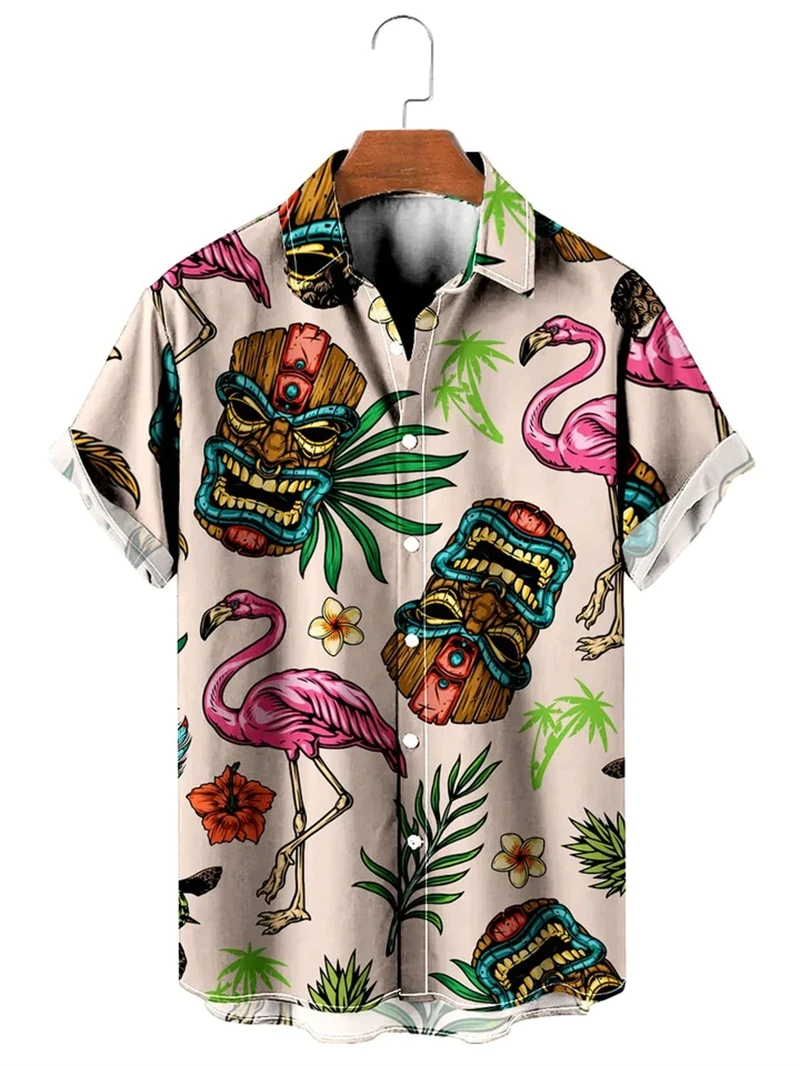 Men's Fashion Summer T-Shirts Hawaiian 3d Print Cozy Casual One Button Shirts Short Sleeve Beach Oversized Shirts Lapel Short