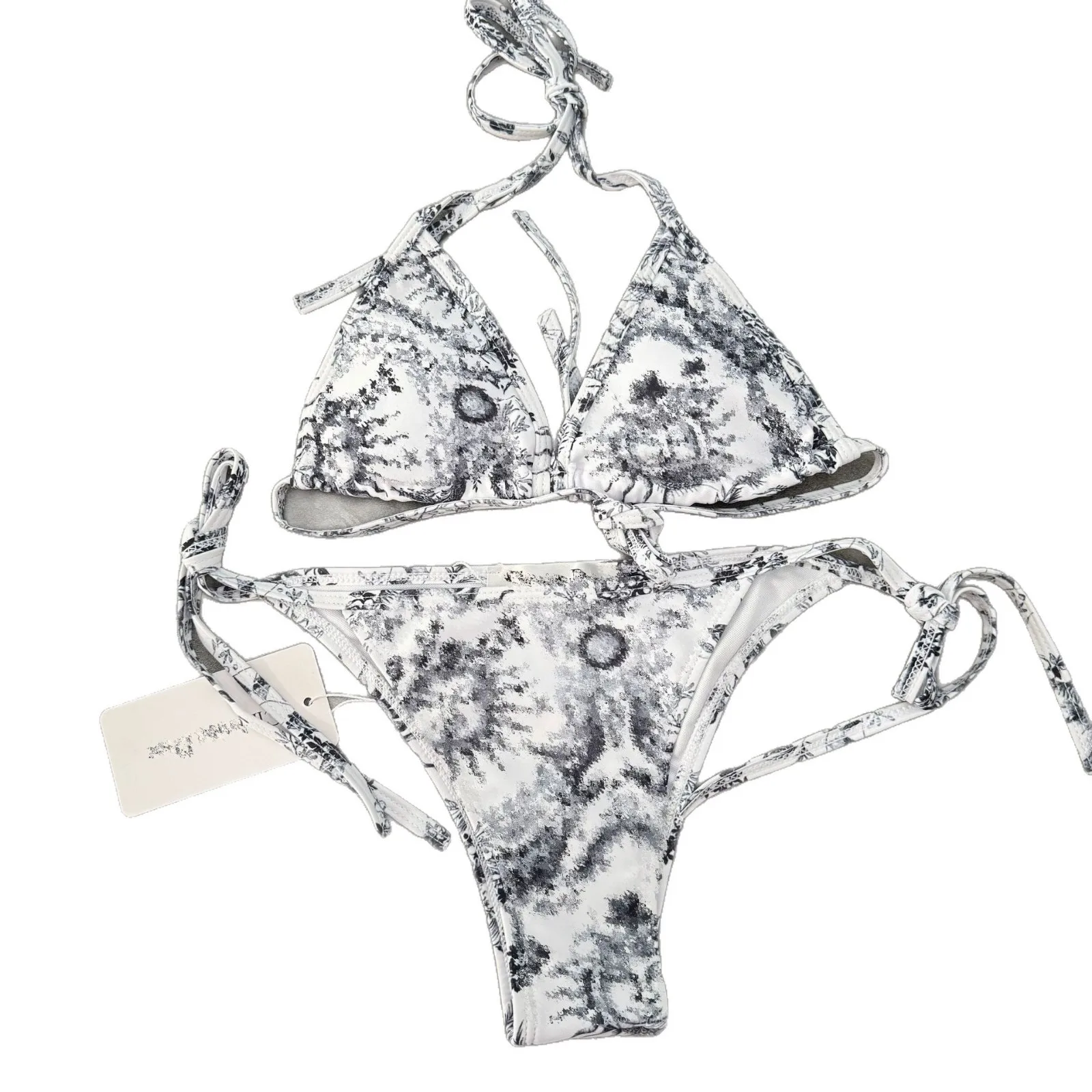 Women's Printed Triangle Bikini Set Halter Neck Tie Side High Cut Two Piece Swimsuit Beachwear