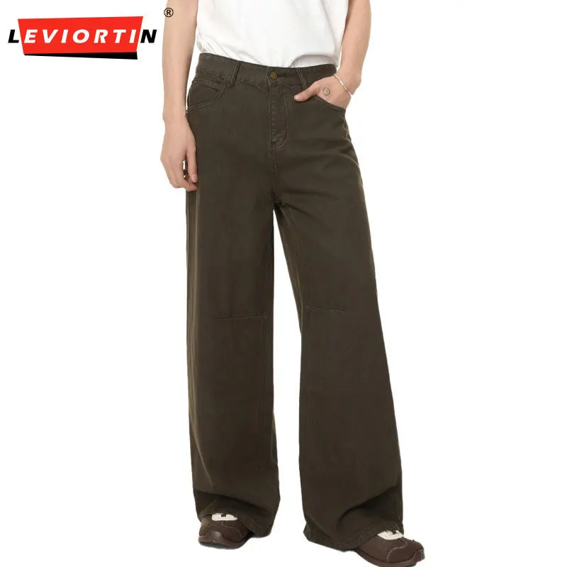 

Мужские молодежные популярные модные корейские версии, простой стиль, классические универсальные свободные прямые джинсы со средней талией из чистого хлопка