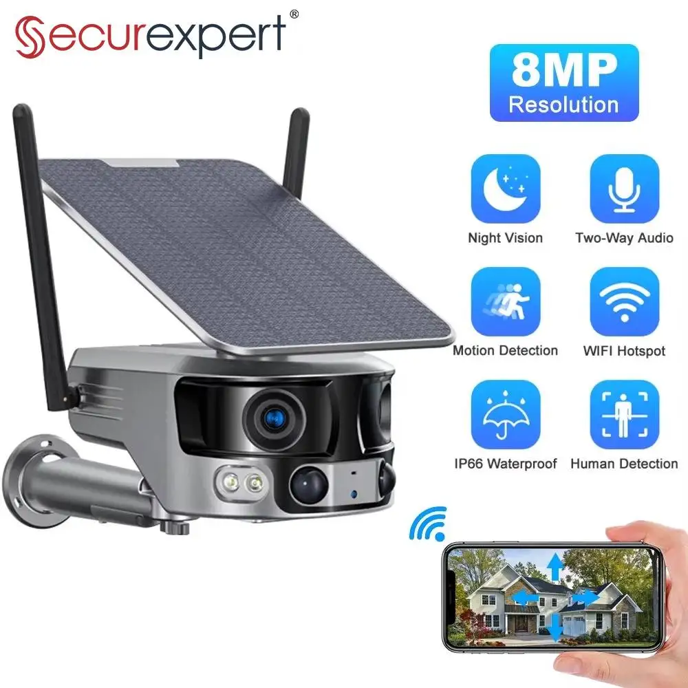 

8MP 4G Wifi Solar Cameras Outdoor Wireless HD Dual Lens 4X Zoom Surveillance CCTV Camera Two-way Audio Color Night IP Cameras