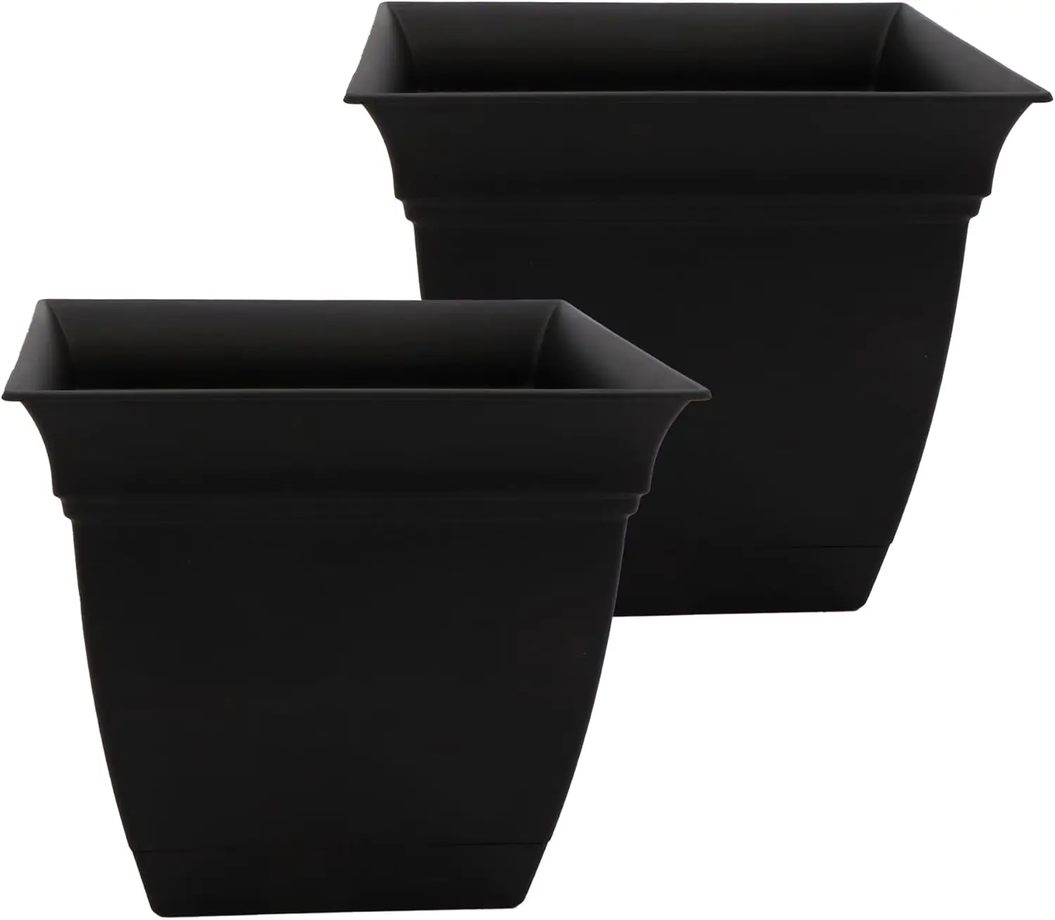 

12 Inch Eclipse Square Planter Pots with Drainage Holes & Attached Saucer, Lightweight UV-Resistant Plastic Indoor Outdo