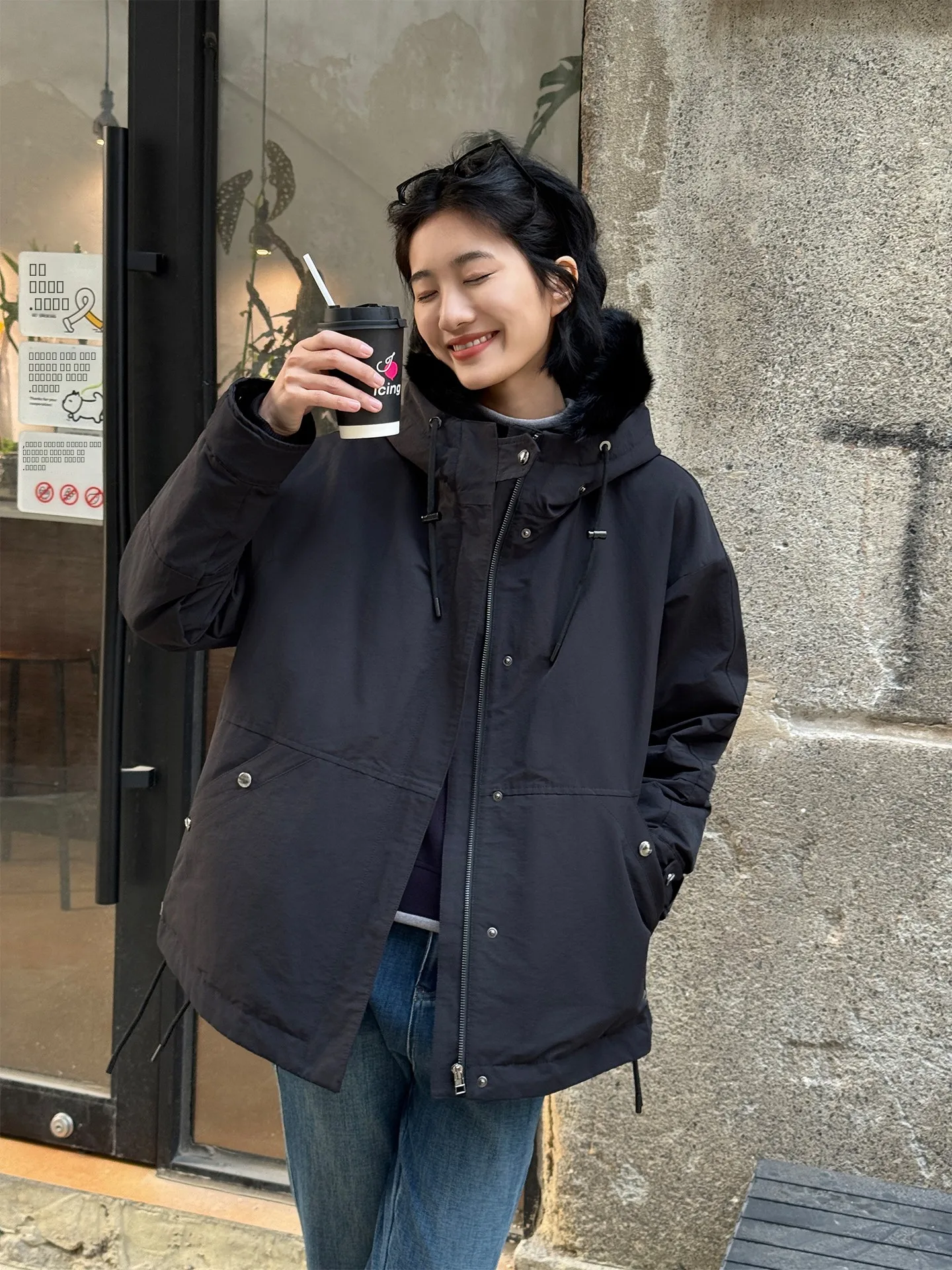 

Женское хлопковое пальто с воротником из кроличьего меха Bla, простой дизайн, зимнее новое поступление, длинное пальто с капюшоном на молнии све