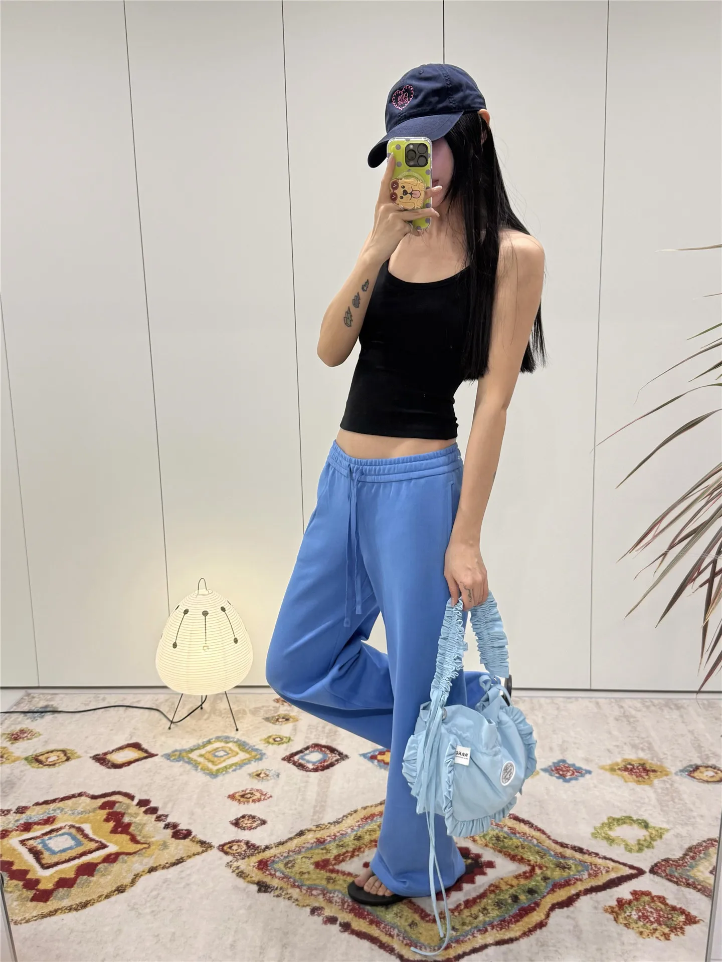 

Extended Length Blue Casual Straight Leg Sweatpants Women's Loose Drapey Spicy Girl Wide Leg Floor Length Pants