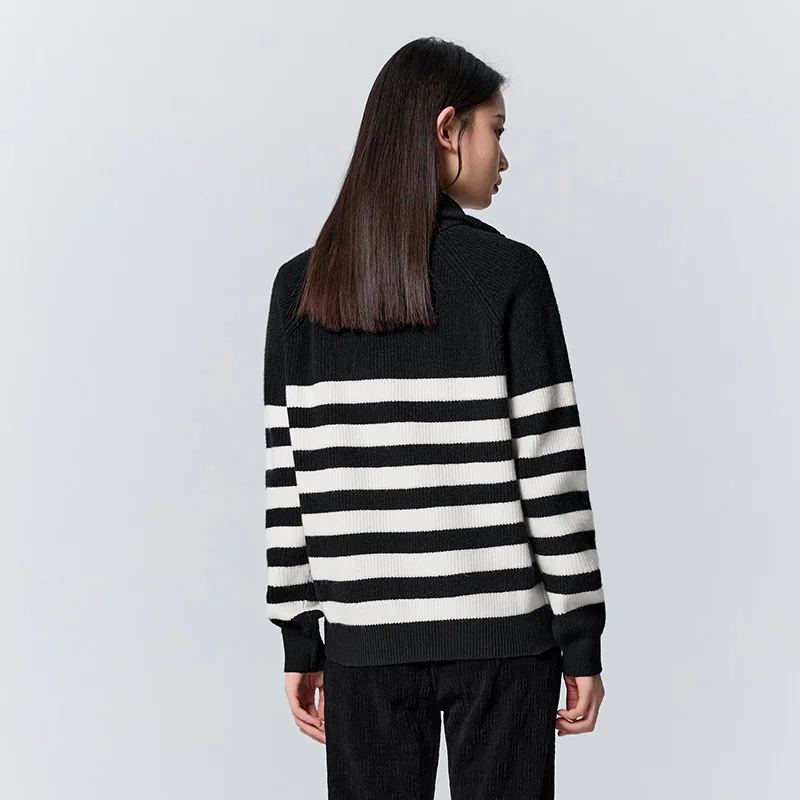 Semir Sweater Women Striped Raglan Sleeves Loose Temperament Commuting Winter Casual Style Bottoming Shirt