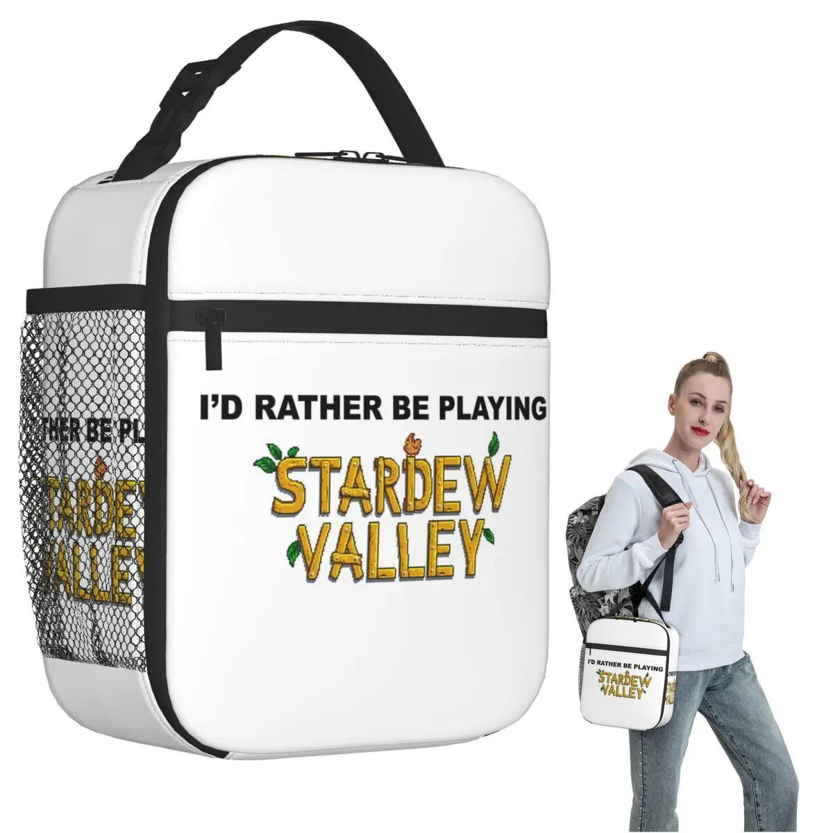 I'd Rather Be Playing Stardew Valley Insulated Lunch Bag for Women Children Portable Food Boxes Thermal Lunch Box Tote