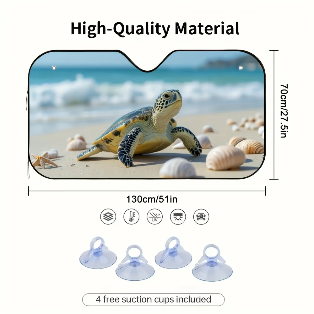 1pc Beachside Turtle Car Sun Visor - Fit Reduces Direct Sunlight Glare, Stylish Beach-Themed Design With Sea Turtles & Seashells