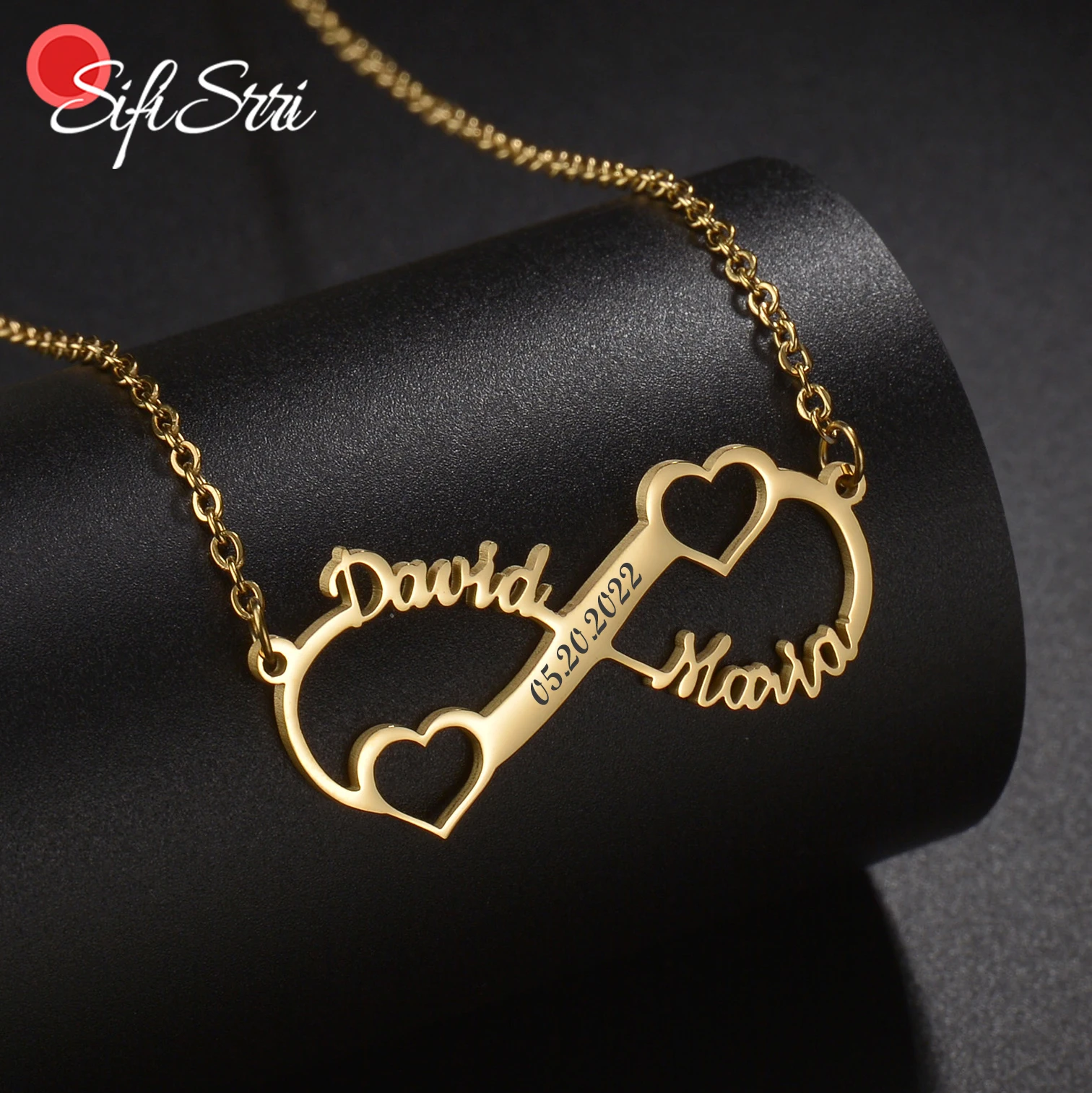 

Sifisrri Personalized Custom Name Engrave Date Unlimited Necklace Pendant Stainless Steel for Women Chain Unisex Jewelry Gift