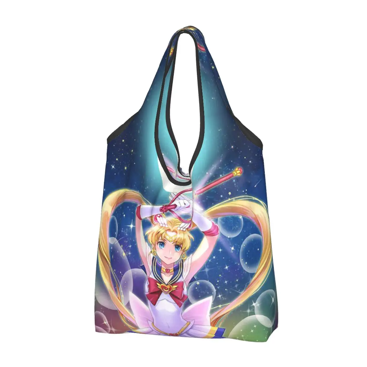 Japanese Shojo Sailor Cartoon Anime Moon Girl Portable Tote Shopping Bags Reusable Shopper Bag Groceries Handbag Shoulder Bag