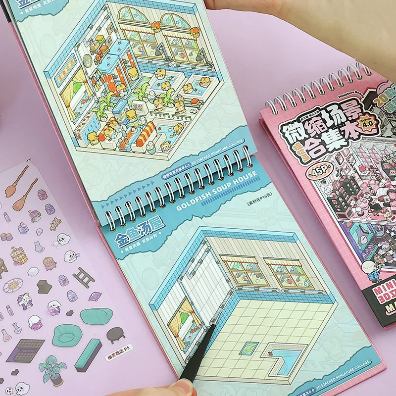 25 Stück gestanzte Aufkleber + 20 Szenenkarten, Micro-Pore Theme Diorama Stickerbuch für Journal Scrapbooking 3D-Layout-Set, Mr. Paper