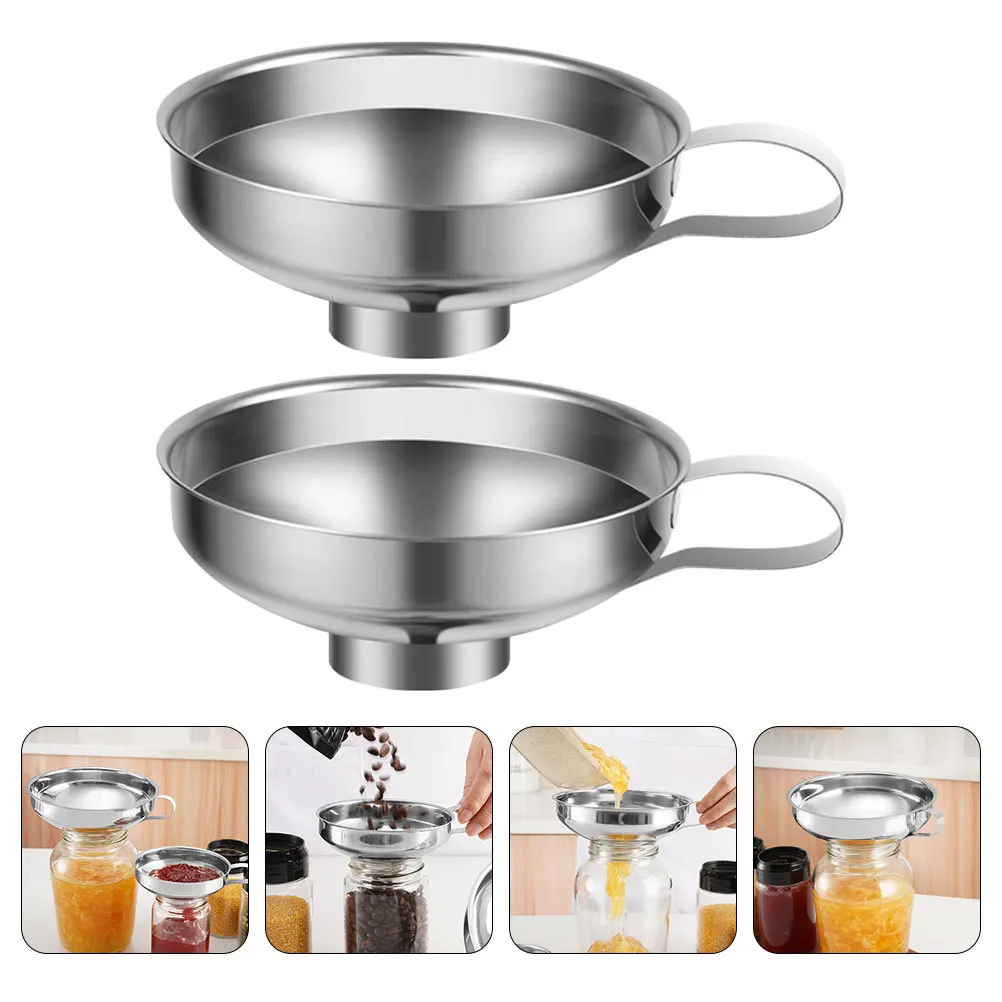 

2pcs Heavy Duty Stainless Steel Funnel Wide Mouth For Jam Oil Transfer Canning Filling Kitchen Accessory