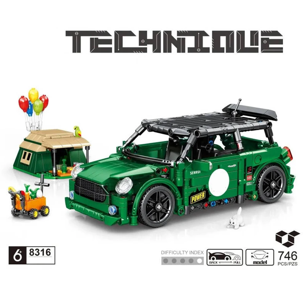 Technical Rally Car Building Block MiniCoopers Model Pull Back Vehicle Racing Bricks Construction Toys Collection For Boys Gift