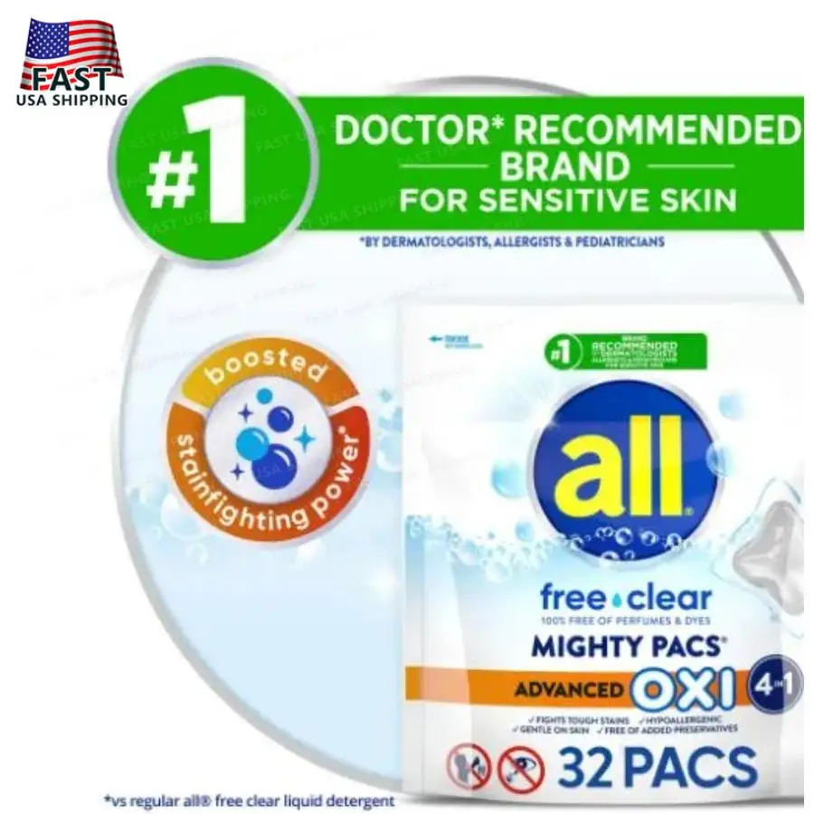 

все пакеты для стиральных средств Mighty Pacs с пятен OXI и отбеливателями, бесплатные, прозрачные, без запаха и без красителей, 32 шт.