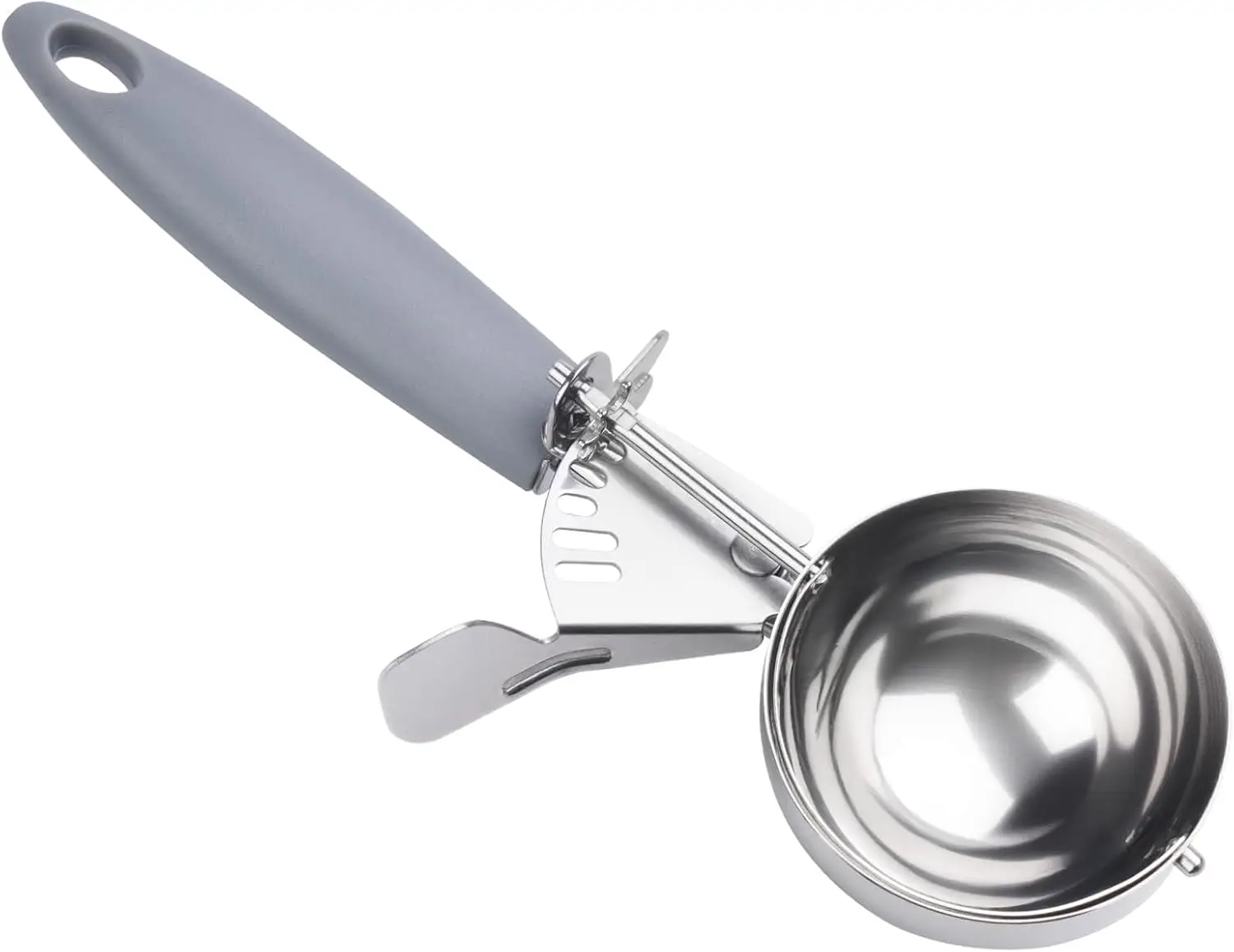 

4 OZ Ice Cream Scoop with Trigger, #8 Disher, 18/8 Stainless Steel, Gray Handle, for Cookie, Muffin, Rice