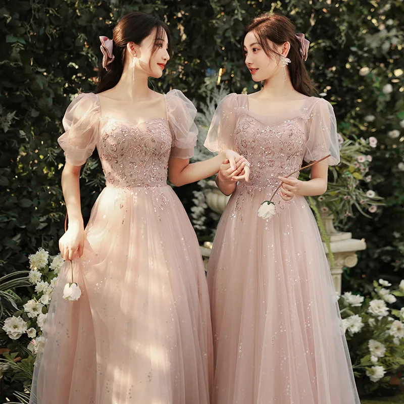 Blingling Sequins Bridesmaid Dress Women Pink Elegant Fairy Temperament Wedding Party Evening Dress Sisters Group Ball Gown