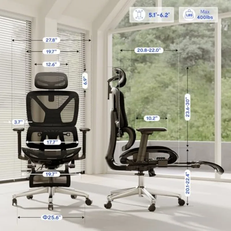 ErgoX Premium Ergonomic Office Chair with Footrest - Adjustable 3D Armrests, Dynamic Lumbar Support, Recline & Tilt