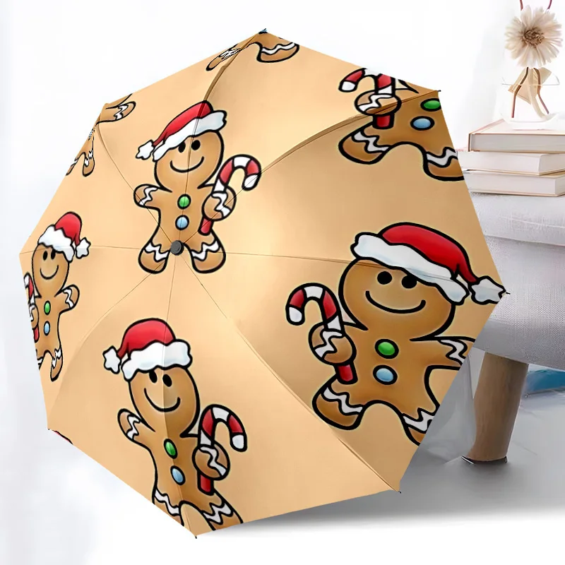 

1pc Gingerbread for Man Umbrella - Automatic Open/Close, Compact Folding Umbrella with 8-Rib Sturdy Frame, Golden-Yellow Ginge
