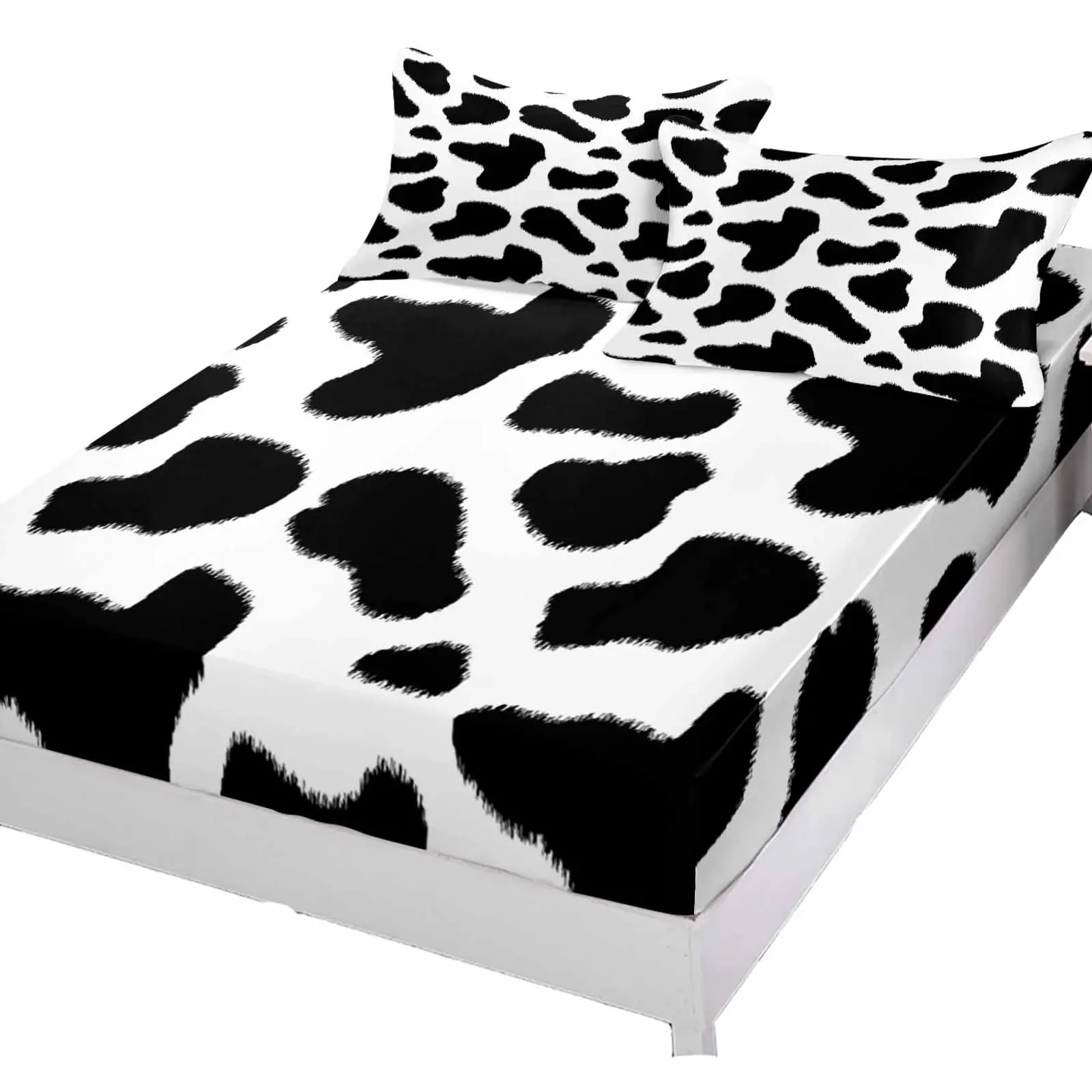 Cow Skin Texture Simple Queen Size Bed Mattress Fitted sheet Elastic Rubber Band Non-slip Bed Sheet Pillowcase Set