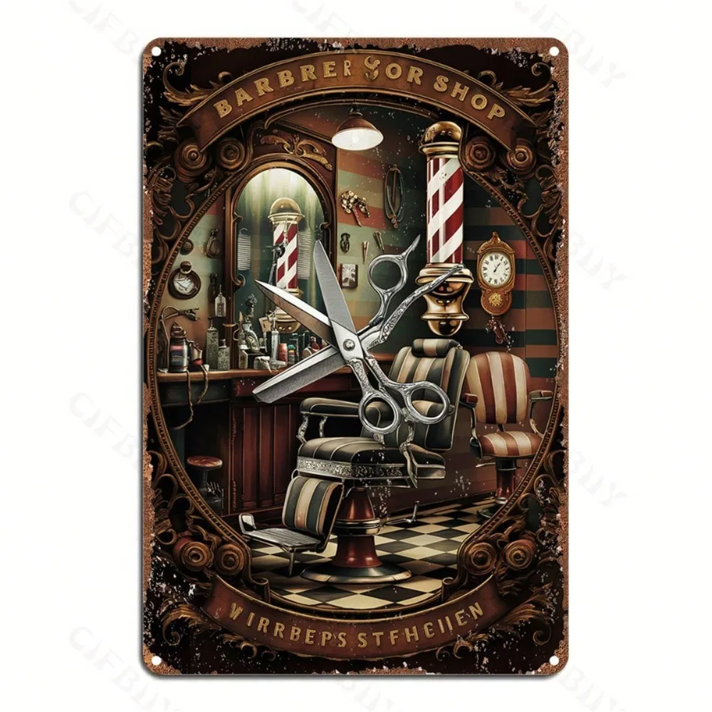 

Vintage Style Aluminum Wall Art Barber Shop Sign Metal Foil Engraving for Home Bar Cafe Decor Waterproof Indoor Outdoor