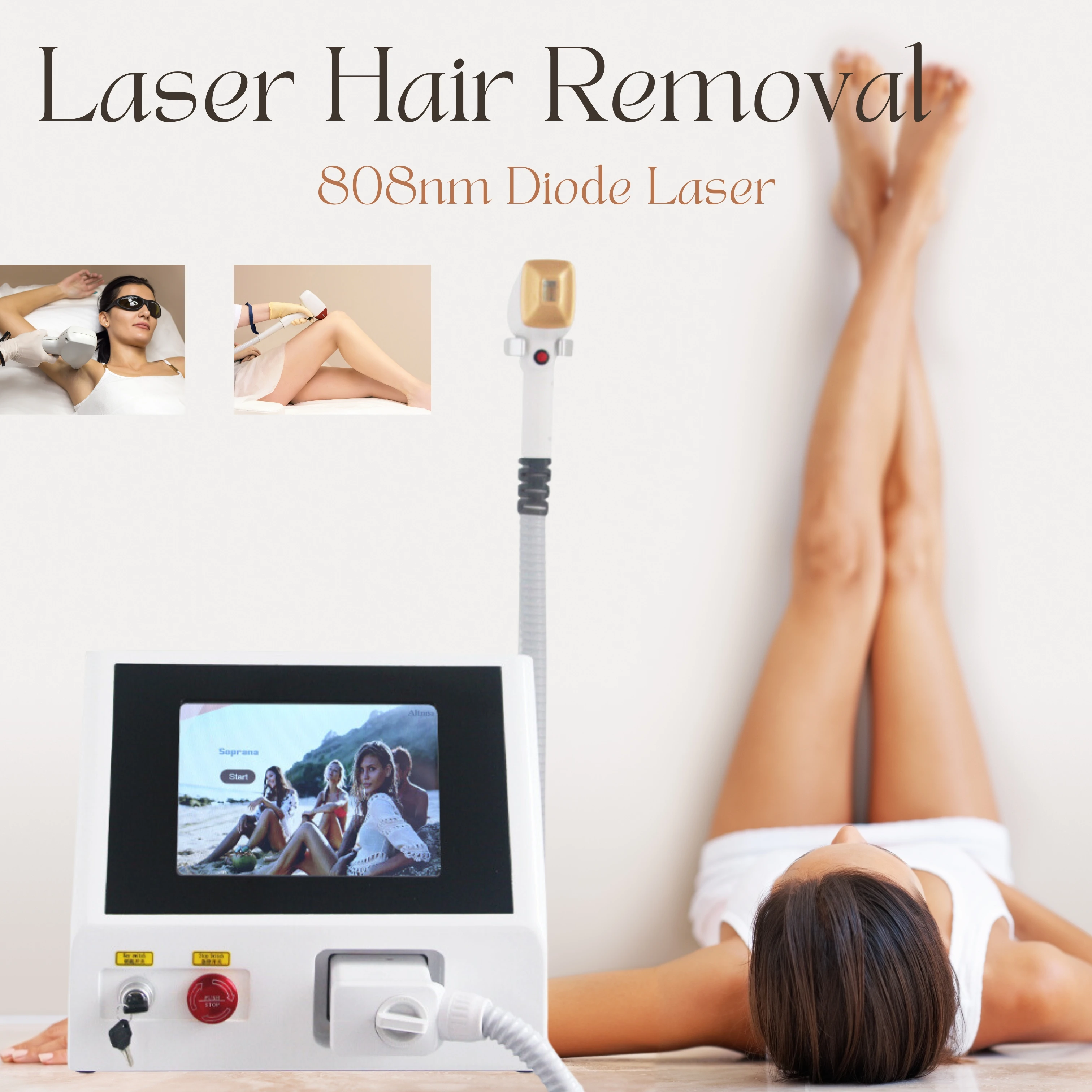 Portable Diode Laser Painless Hair Removal Machine 3 Wavelength Safe Painless Permanent Ice Platinum Cooling System