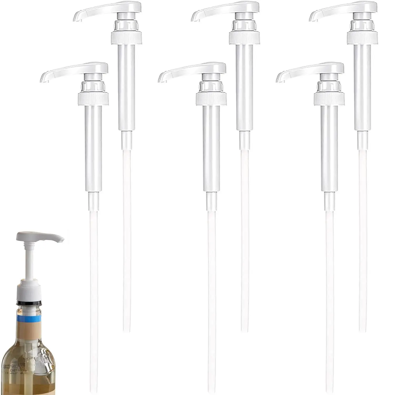 750 ml/25 oz Coffee Syrup Pump Dispenser, 6 Pieces White PP Material 8cc Size Press Head Syrup Pumps for Bottles, Sugar Juice
