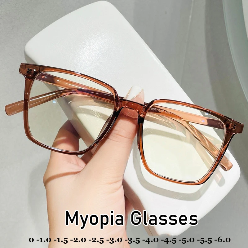 

Anti Blue Light Blocking Myopia Glasses Unisex Women Men Computer Near Sight Eyewear Ultralight Square Minus Eyeglasses To -6.0