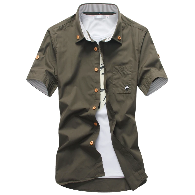 New Arrived Men's Casual Short Sleeve Shirts,Dress Shirt,small mushroom embroidery stripe bordered male shirt