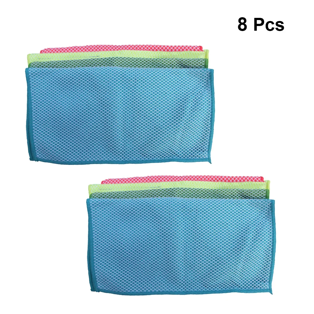 

8pcs Mesh Cleaning Cloth Superfine Fiber Scouring Pad For Kitchen Dishes Fruit Wash Absorbent Cleaning Tool Kitchen Accessories