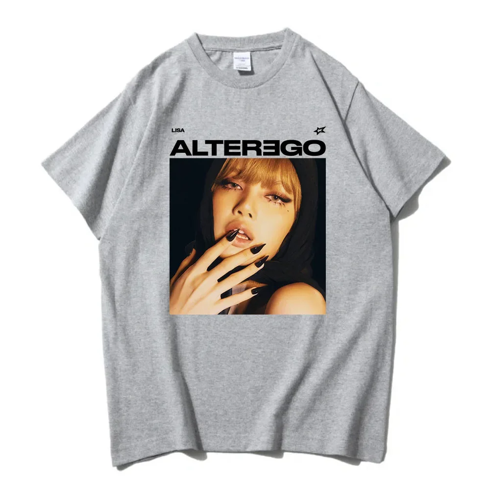LISA Alter Ego 2025 ألبوم جديد الطباعة بلايز الكورية المغني الجرافيك تي شيرت الهيب هوب للجنسين الشارع الشهير الرجال ملابس حريمي