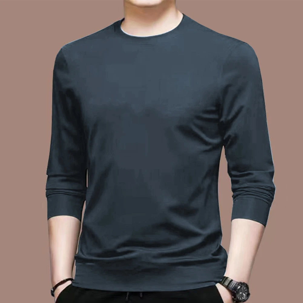 Men’s Casual Long Sleeve T-Shirt Undershirt Blouse Muscle Activewear Pullover Top Middle-aged Casual Solid Male Bottoming Shirts