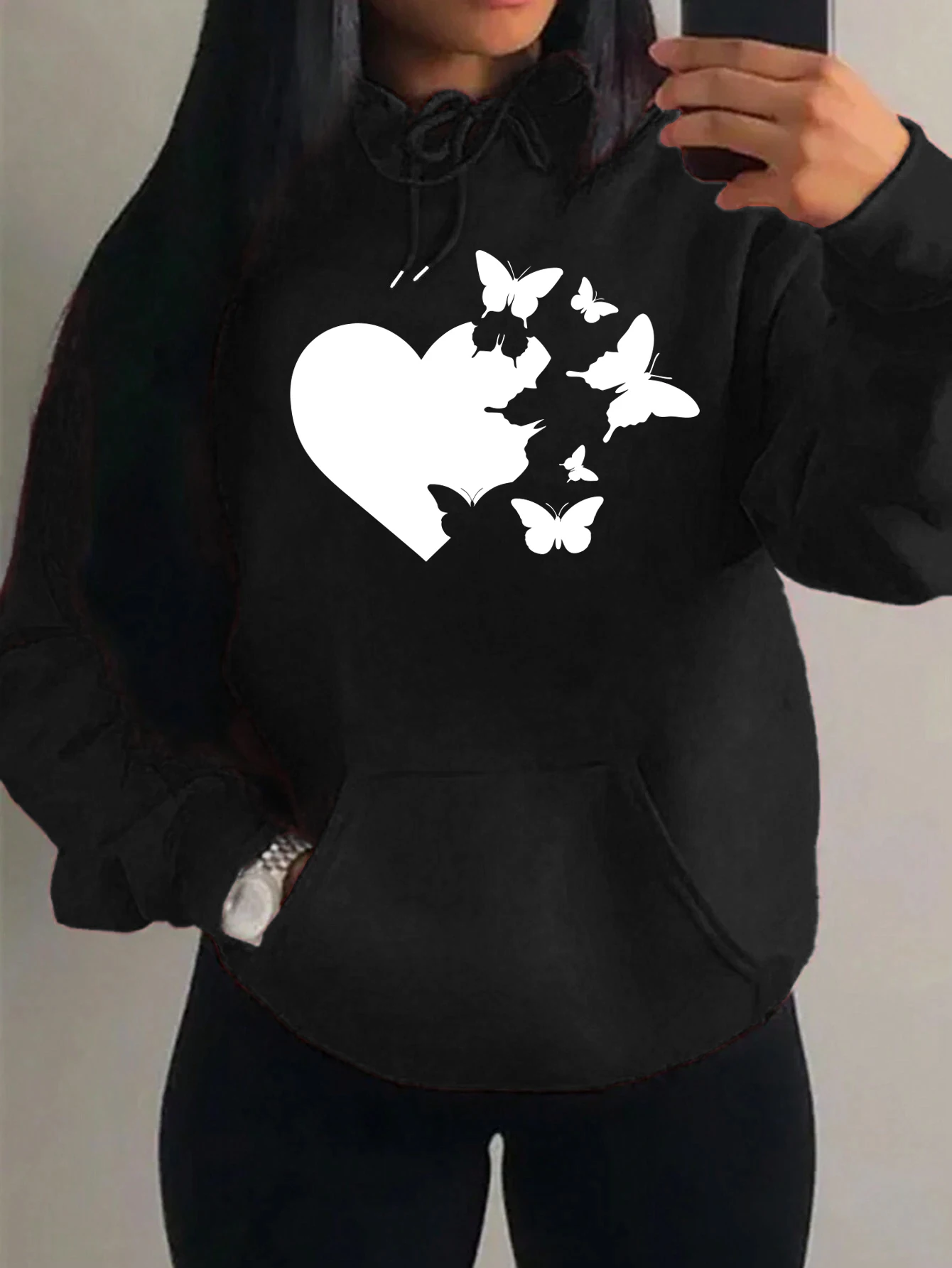 هوديز نسائية بطباعة قلب الفراشة المكسور، ملابس خريفية فضفاضة للشارع، هودي مريح يناسب الجميع للجنسين