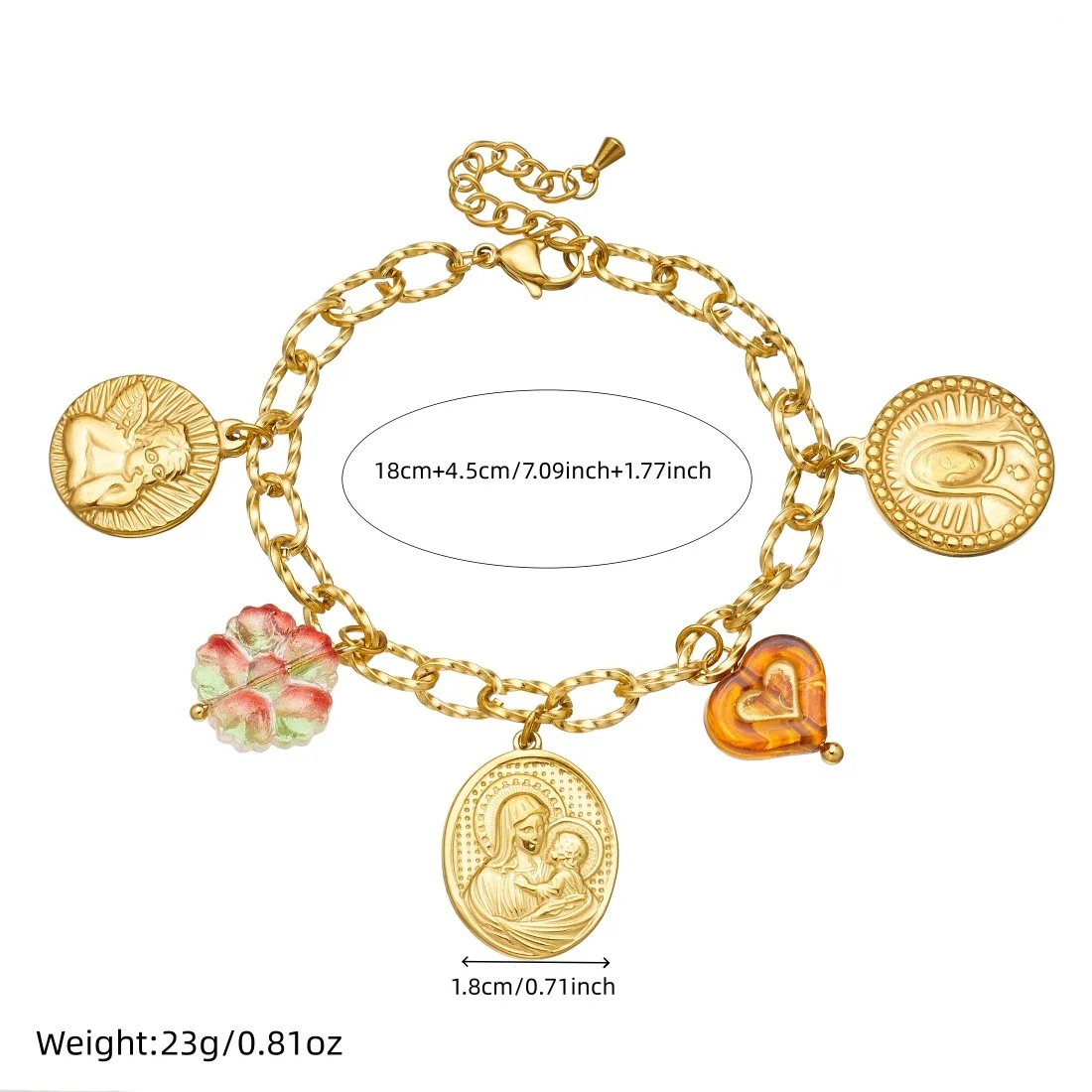 LAMENGLY 316L Stainless Steel Portraits Of Women Children Angel Flower Heart Bracelet Women Mother's Day Gift Jewelry Hand Chain