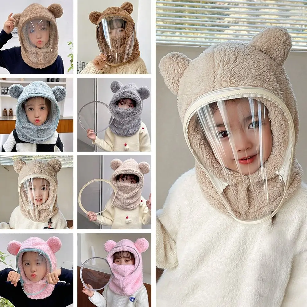 Plush Cartoon Bear Warm Neck Ear Cap Thicken Ear Protection Windproof Hat Cold Proof with Removable Mask