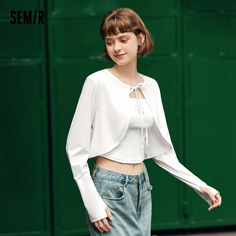 Semir Jacket Female Short Cool Feeling Sun Shawl Light 2024 New Summer Solid Colour Slim Knitted Cardigan Hundred And One