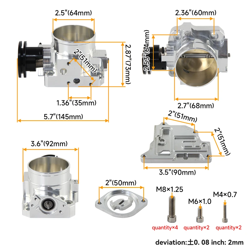 

НОВЫЙ Алюминиевый серебристый дроссельный узел Pro Series Billet CNC 2.5" (64 мм) для Mazda Miata MX-5 1.8L BP-ZE 4W/Z3 1994-1997