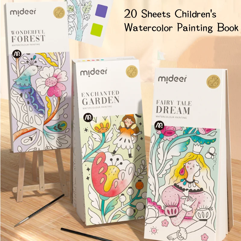 Portable Watercolor Painting Book 20 Sheets Watercolor Painted Book Gouache Graffiti Picture with 1pc Brush Kids Art Toys Gifts