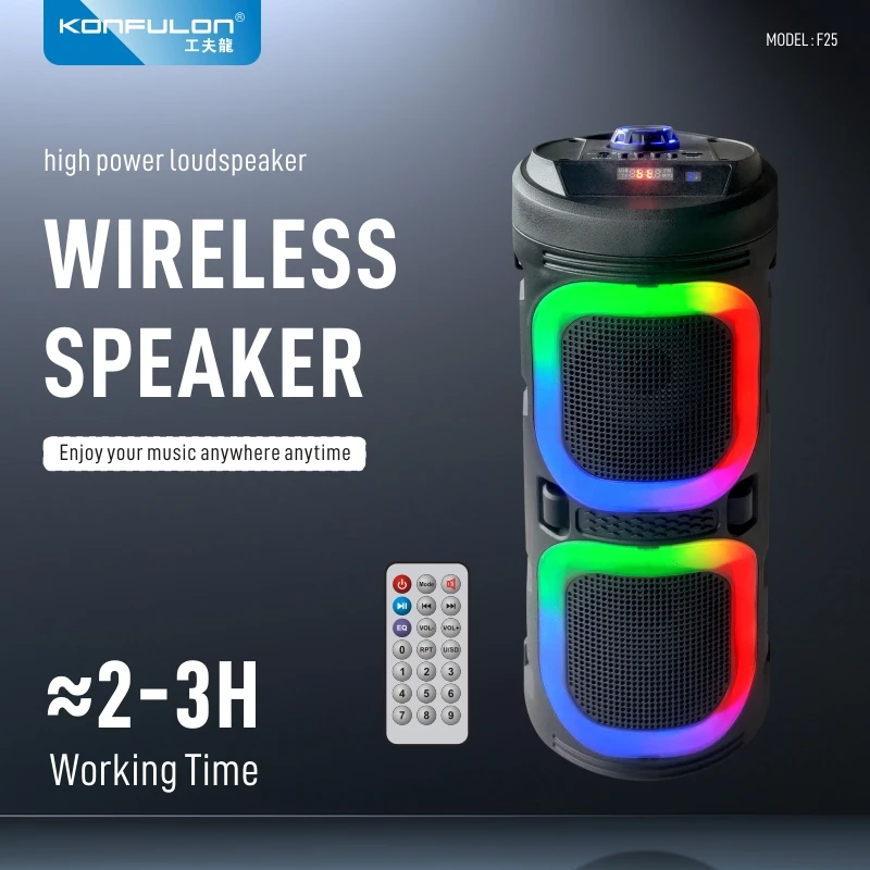 KONFULON-Altavoz Bluetooth portátil de gran potencia, Subwoofer inalámbrico con luz RGB colorida, estéreo envolvente 360, TWS, FM boombox, 10W