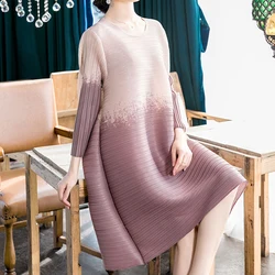 Fashion Pleated Dress 2023 Spring New Gradient party dress women elegant luxury vintage clothes ladies dress