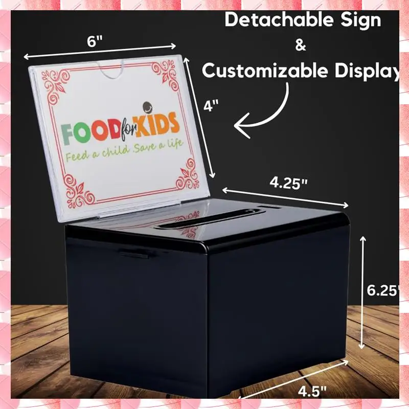 JAJA Donation Box With Lock - Acrylic Suggestion Box With Slot, Ballot Lock Box With Sign Holder For Raffle, Voting