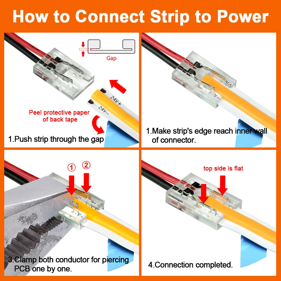 COB LED Strip Connectors Set 2/5/6 PIN 8/10/12mm 10cm Extension Strip to Wire Connector for COB RGB 5V 12V 24V LED Strip Light