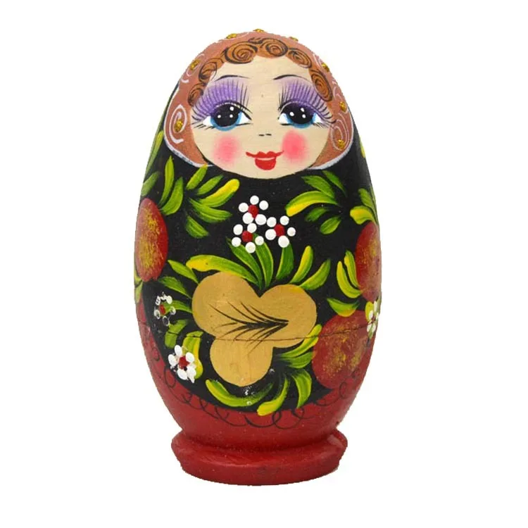 

Matryoshka doll, egg 5 layers, painted doll, flower clothes village woman, multi-color, gold leaf pattern