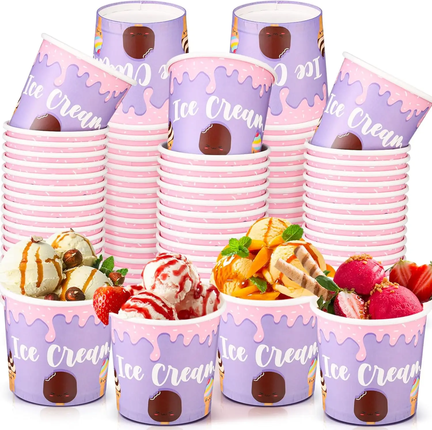 

120 Pack 12oz Paper Ice Cream Cups Disposable Dessert Bowls Ice Cream Containers Sundae Bowls Dessert Yogurt Party Suppl