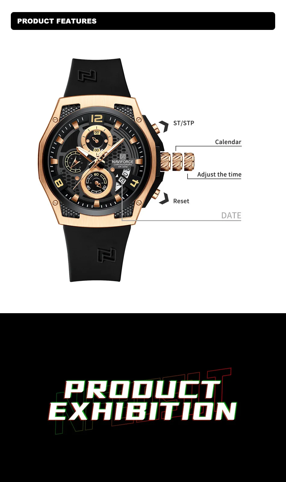 NAVIFORCE-relojes deportivos informales para hombre, pulsera de mano luminosa con diseño a la moda, de lujo, con calendario de cuarzo y correa de