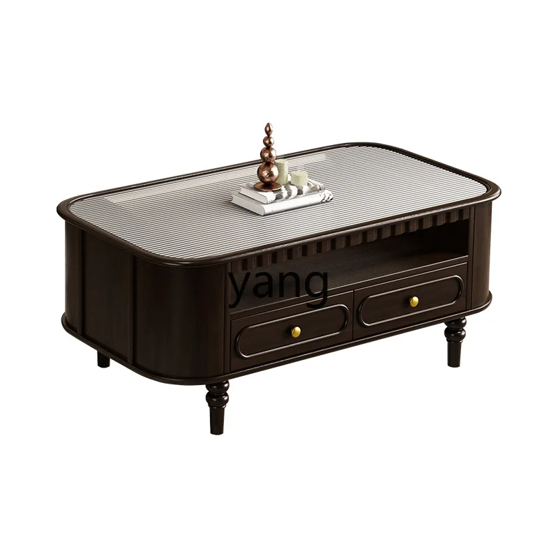

LH solid wood coffee table TV cabinet combination all solid wood glass retro coffee table
