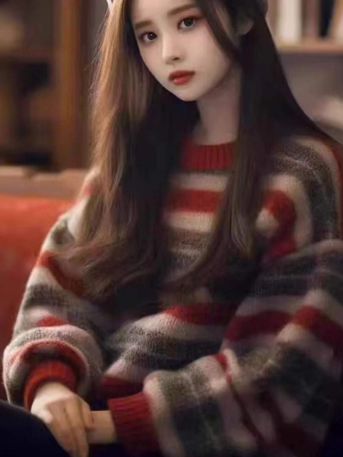 

Retro Striped Women's Sweater Winter New Lazy Sle Overhead Knitted Soft Clothes Long Sve round Ne Regular Length Top